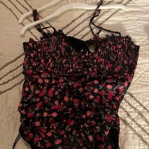 Victorias Secret  Black and Pink Floral Top